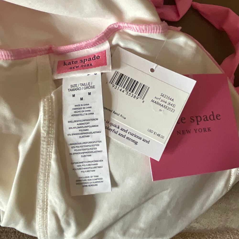 Kate Spade Pink and White Bathing Suit Floral One-Piece Scoop Back Size Medium - Picture 10 of 11